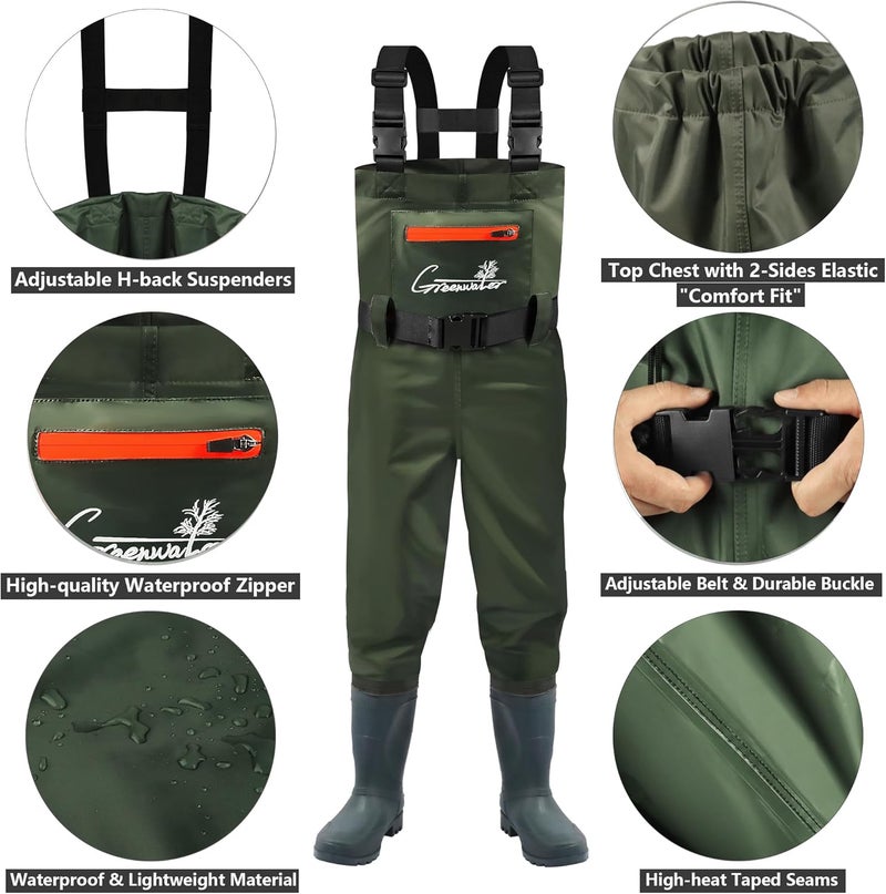 GREENWATER Kids Chest Waders Youth Fishing Waders with Boots Waterproof for Children Boys Girls Hanger & Bag Included - Image 3